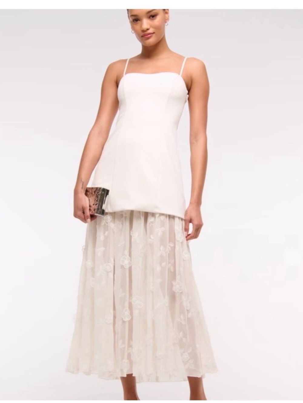 Spaghetti Strap Dress with Embroidered Skirt